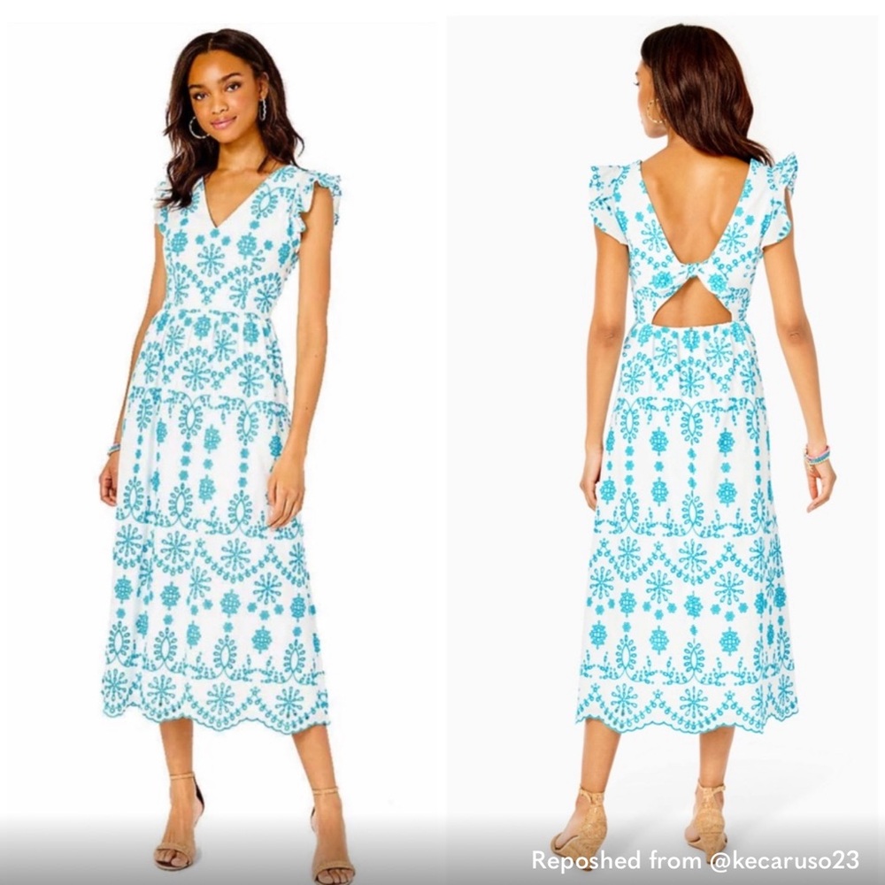 Lilly Pulitzer Blue and White Midi Dress